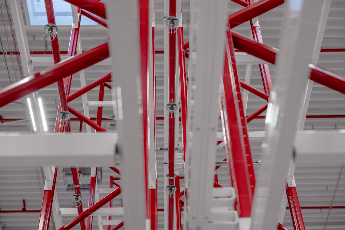 Fire sprinkler system in a hotel ceiling